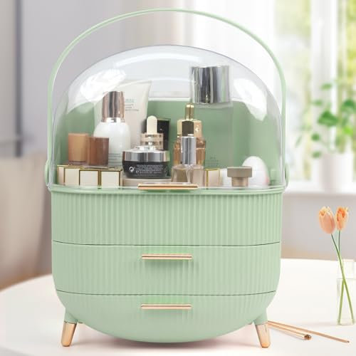 LZDMY Makeup Organiser Storage, Skincare Organiser Drawers Beauty Holder Cosmetic Organisers for Bathroom, DressingTable Organiser Dustproof Waterproof (Style2-Green)