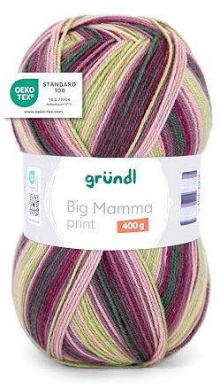 Gründl Wolle Big Mamma Print - XXL Wolle zum Stricken mit Farbverlauf - Weich und hautfreundlich - 100% Polyacryl - 1 Knäuel 400 g / 1040 m - Nadelstärke 3,5-4,5 - malve-nude-limette-graugrün