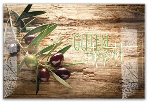 timalo Küchenbild aus Acrylglas modernes Wandbild Glasbild Deko Küche XXL Bild wie Glas | 60x40cm Oliven Guten Appetit