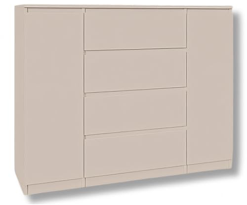 YUMEBLY Kommode 2 Türen 4 Schubladen | Kashmir 120 cm Ideal für Schlafzimmer, Wohnzimmer, Kinderzimmer und Büro | Große geräumige Kommode | 120x97x40 cm