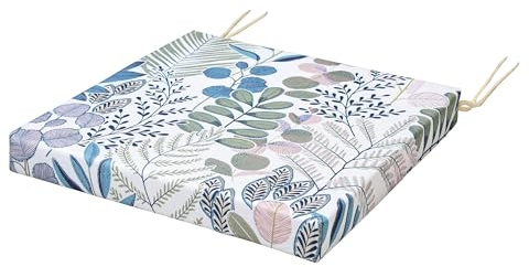 SOFTILLO Patio Chair Cushion with Seat Ties - Indoor and Outdoor Furniture Seating - Water-Resistant Polyester - Kitchen Dining, Lawn & Garden - 40x40x4cm - Leafy Sprigs