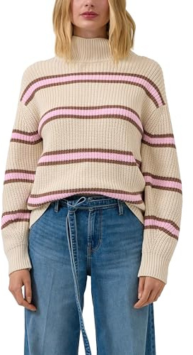 s.Oliver Gestreifter Grobstrickpullover mit Stehkragen