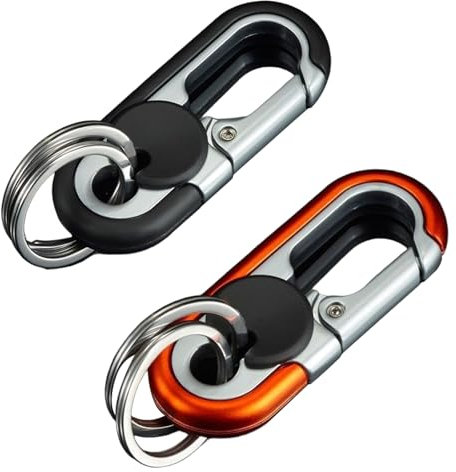 Oiieco 2PCS Car Keychain Set for Men – Double Ring Metal Keyring with Hook Clip, Anti-Loss Key Holder for Car, Home & Office Keys, Stylish Key Organizer Gift for Men (Black & Orange)