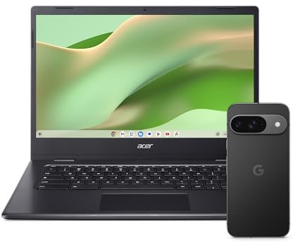 Google Pixel 9 – Android-Smartphone mit Gemini ohne SIM-Lock, erweiterte Kamerafunktion, 24 Stunden Akkulaufzeit und EIN 6,3 Zoll großes Actua-Display – Obsidian, 256GB + Acer Chromebook 314