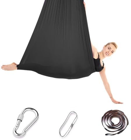iPalamila Aerial Yoga Hängematte Set,Yoga Hammock 200 Kg Max(Schwarz,150x280CM)
