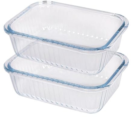 Argon Tableware Optical Rectangular Glass Cake Dishes - 20cm x 15cm - 2X Medium Deep Pie Brownie Cheesecake Bread Sponge Oven Baking Tin Tray Pan | Microwave Safe, Freezer Safe
