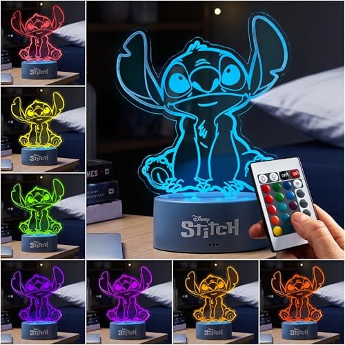 Get Trend Disney Stitch LED Nachtlicht Lampe, 3D Illusion, 16 Farben mit Fernbedienung & 4 Lichtmodi, USB oder Batteriebetrieben, Deko Geschenk (Multi Stitch)