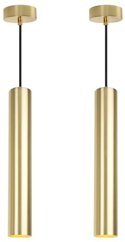 Alpinaluz Pendelleuchte 40 cm aus Aluminium, Modernes Zylinder-Design mit GU10 Fassung und 120 cm Textilkabel, Deckenlampe für Küche, Esstisch und Wohnraum IP20 (2er-Set Gold)