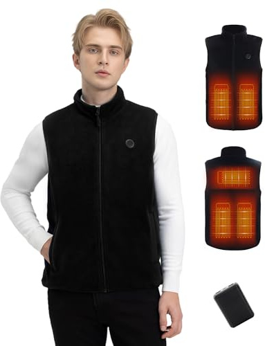 Gilet Chauffant Homme avec Batterie incluse 10000mAh, Veste Chauffante Homme 5 Zones Chauffage rapide, Gilet Chauffant avec Contrôle de Température à Trois Vitesses pour de Plein Air Sports Hiver