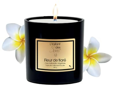 L'Instant des Sens Bougie Parfumée - Bougie Naturelle à la Cire de Soja - Bougie Cadeau Décorative - Senteur Apaisante Relaxante - Fabriquée en France - 190g (400g, Fleur de Tiaré)