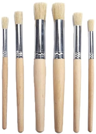 Watercolor Paint Brush 6pcs/set Easy Grasp Natural Wood Handle Pottery Painting For Stduents Outdoor Landscape Painting Pet Slow Feeder Bowl Insert