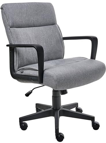 Beliani Upholstered Fabric Office Chair Swivel Side Chair Seat Height Adjustment Grey Byron
