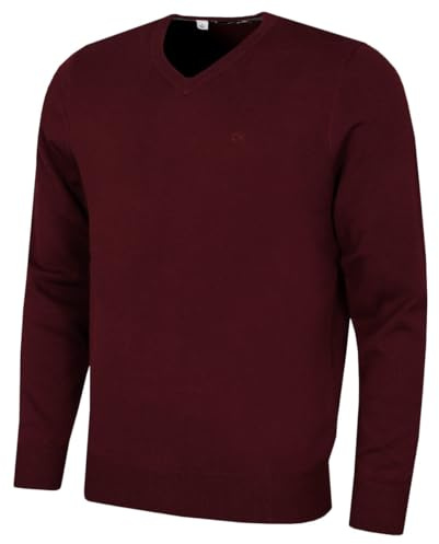 Calvin Klein Mens V-Neck Soft Cotton Sweater - Port - M