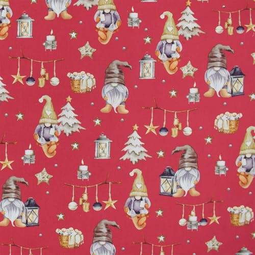 Baumwollstoff Weihnachtsstoff, Dekostoff aus 100% Baumwolle, Meterware, rot (Länge am Stück: ab 100cm / Breite: 144cm)