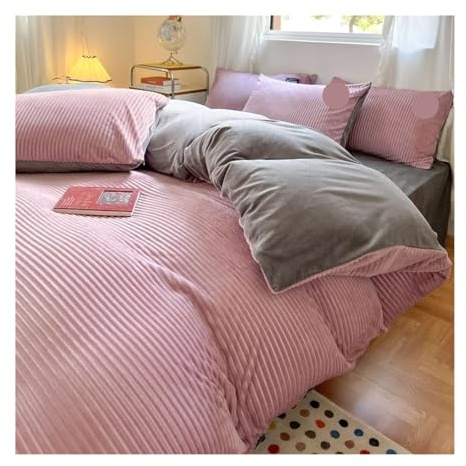 USOHJZ Housse de Couette Chaude en Velours Pelucheux Rose et Gris, Disponible Tailles Simple, Double, Queen King for l'hiver pour Literie(Pink-01,220X240cm)