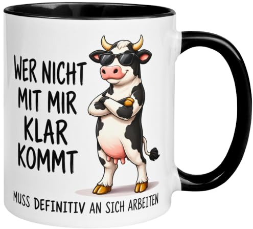 Tasse Kuh | Wer nicht mit mir klar kommt | Tier Motiv Kühe Geschenk Becher