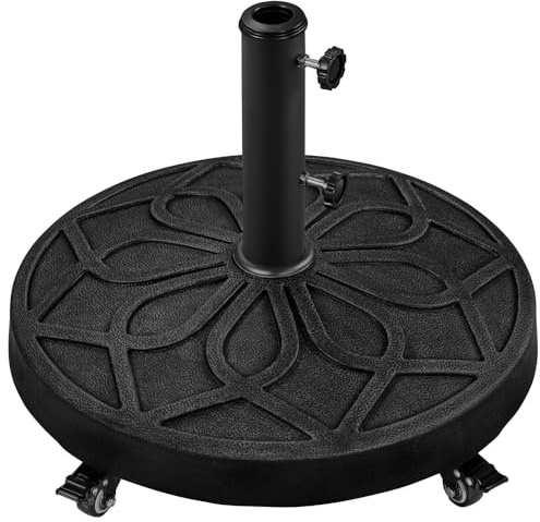 Yaheetech Pied de Parasol à roulettes 21 kg Base de Parasol Lourde en Résine Auto-lestée Style Rétro pour Mât de Ø 3,8/4,8 cm Extérieur Noir