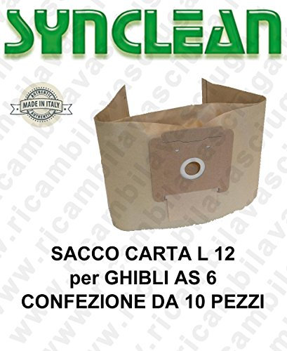 SACCO Sacchetti CARTA litri 12 per aspirapolvere GHIBLI mod. AS 6 confezione da 10 pezzi