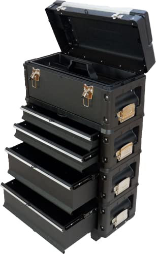 ALEOS. Metall Werkzeugtrolley Werkstattwagen XXL Type: B2-B BLACK EDITION schwarz mit Schubladenverriegelung und Schloss