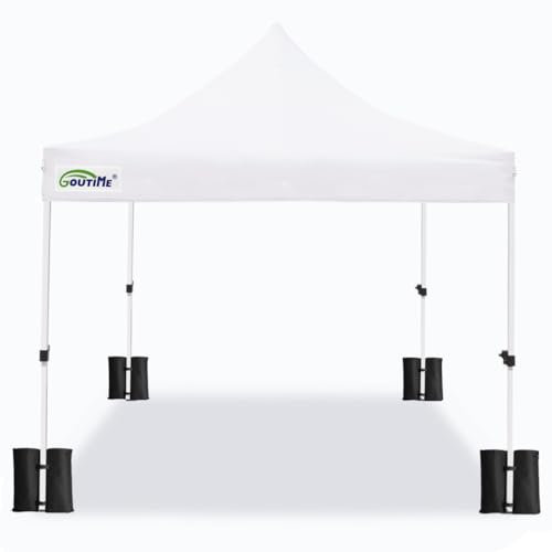 Goutime Pop up Gazebo 3m x 3m (10x10ft) Heavy Duty Commercial Grade Instant Event Shelter, Portable Foldable Instant with Wheeled Carry Bag&4 Canopy Weight Sand Bags,Party Tent Waterproof(White)