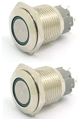 DollaTek 2Pcs 16mm 10A Interruptor momentáneo Botón pulsador Interruptor 12V DC Angel Eye LED Interruptor redondo redondo de acero inoxidable a prueba de agua - Verde