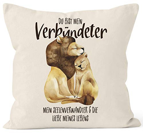 MoonWorks® Kissen-Bezug Du bist Mein Verbündeter Löwe Löwen Pärchen Liebe Spruch Geschenk Liebessprüche Kissen-Hülle Deko-Kissen Natur Unisize