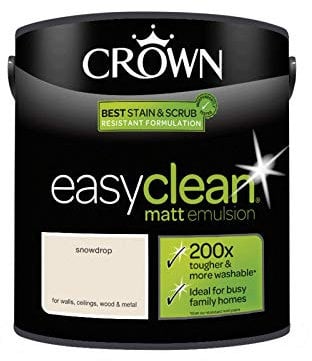 2.5L CROWN Easy Clean MATT Emulsion Multi Surface Paint That can be Used on Walls, Ceilings, Wood and Metal. Stain & Scrub Resistant Formula – Snowdrop