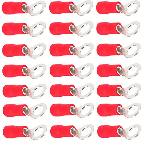 Mintice 100 X Red 1/4 inch Copper Ring Butt Insulated Terminal Connectors 16-22 Gauge AWG Crimp Wire Electrical Cable Crimp M6