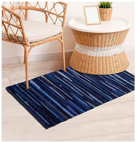 Tonal Cotton Chindi Teppich, Größen Tonal Rugs(24x36) Navy