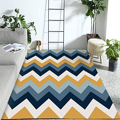 Home Design Moderne Geometrique Motif Chambre d'enfant Décoration Salon Chambre Table Basse Poils Courts Tapis Velours Cristal Anti-Dérapant Motif Courbe Jaune Moutarde Bleue 140×200CM