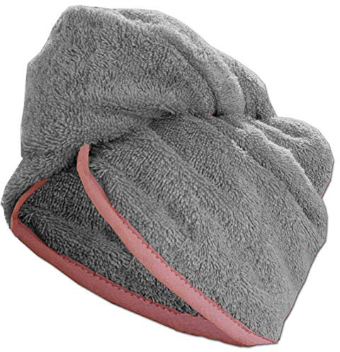 HOMELEVEL Frottee Turban Haarturban mit Gummi für Kinder aus 100% Baumwolle, saugstark, Stabiler Sitz 1 x Grau