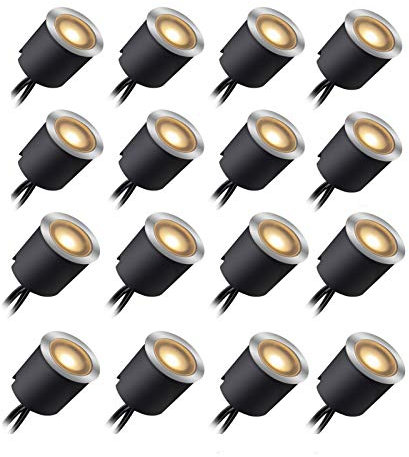 LIEBMAYA Kit Luci Da Incasso a LED Con Guscio di Protezione φ30mm/24mm, Luci LED IP67 impermeabili Per Terrazze Per Illuminare Il Paesaggio, 16pz Bianco Caldo Per Giardino, Scale, Gradini, Patio