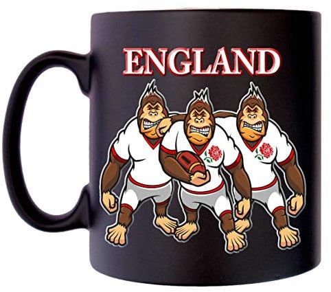 Klassek England Rugby Gorilla English Rose Caricature Shirt Sport Mug Coffee Tea 10oz Black Satin Gift Present