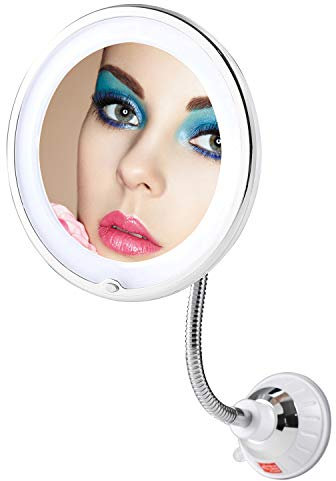TOP4EVER Espejo de Aumento Flexible con luz LED, Espejo cosmético de Aumento 10x, Ventosa Fuerte, Espejo de Maquillaje Iluminado con iluminación antirreflejos