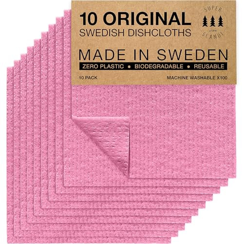 SUPERSCANDI Putzlappen im 10er Pack - 100% Biologisch Abbaubar & Kompostierbar | Wiederverwendbare & Lebensmittelsichere Spültücher Ohne Plastik | Für Jede Oberfläche Geeignete Spüllappen | Pink