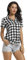 Aeslech Chemise Femme Chemisier à Carreaux Chic Boutonnée Manche Courte D'été Blanc - Noir Tag M