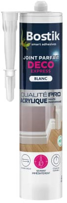 Bostik Mastic d’Étanchéité Joint Parfait Déco Express – Jointe Tous Matériaux – Décoration Intérieure – Lissage Facile – Formule Acrylique – Couleur : Blanc – 310 ml