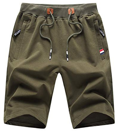 ZOXOZ Kurze Hosen Herren Shorts Sommer Jogginghose Kurz Baumwolle Gym Sweat Sport Fitness Shorts mit Reißverschluss Elastische Taille Grün XL