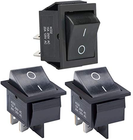 APIELE - Interruptor basculante, 2 posiciones de encendido/apagado con DPST de 4 pines, 250 V 16 A, interruptor basculante para hogar, industrial, bricolaje KCD2-201 (negro)