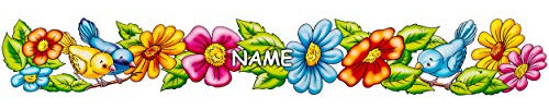 alles-meine.de GmbH 2 Stück Fensterbilder - Bordüren Motivwahl Blumen & Vögel - inkl. Name - 44 cm - Lange Borte/Kante - selbstklebend + wiederverwendbar - Set Sticker Fe..