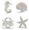 Primst Beach Ocean Theme Cast Iron Drawer Knobs, Sea Horse Starfish Crab and Seashell Cabinet Handle Pulls for Drawer, Door, Dresser, Cupboard, Pack of 4 (White)