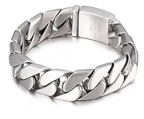Skcess Männer Armband Silber，Armband Kubanische Kette Rostfreier Stahl Armband Männer 220X17Mm
