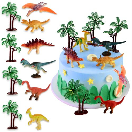 Johiux Kuchendeko Dinosaurier Dino Geburtstag Deko,6 Stück Dinosaurier 4 Stück Deko Palme Kuchenaufsatz Dino Tortendeko Geburtstag Junge, Dinosaurier PartyKuchen Dekoration für Kinder Miniatur Deko.