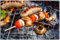 Wallario Outdoor-Poster für Garten oder Balkon Schaschlik und Würste auf einem Grill, Motivbanner Größe: ca. 60 x 90 cm, Outdoor-Bild