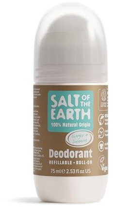 Salt Of the Earth Deodorant Roll On by Salt of the Earth, Ginger & Jasmine - Refillable, Vegan, Long Lasting Protection, Leaping Bunny Approved, Made in UK - 75ml