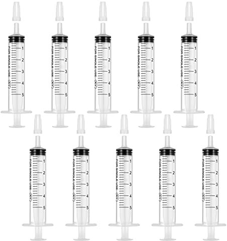 ALTcompluser 10 Packung Spritzen mit Deckel, 5 ml sterile Spritzen aus Kunststoff ohne Nadel fr Wissenschaftslabors, Flssigkeitsmessung, Abgabe, Haustierftterung, Pflanzenbewsserung(5ML)