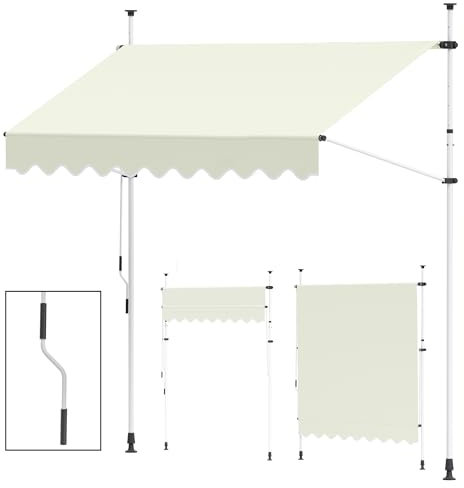 paramondo Jam 2000 Klemmmarkise Balkonmarkise ohne Bohren, Höhenverstellbar, UV- beständig, mit Handkurbel, 195 x 120 cm, Gestell Weiß, Uni Creme-Weiß