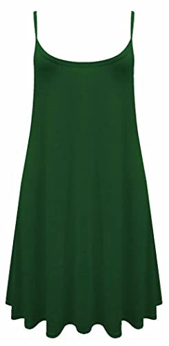 Ladies Camisole Cami Flared Skater Womens Strappy Vest Top Swing Mini Dress 8-26 (Bottle Green, 20-22)
