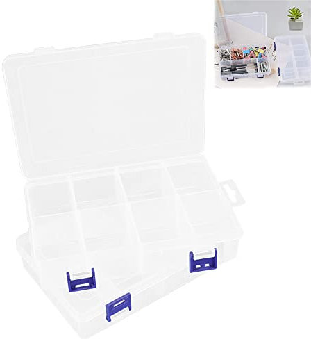 WETARENDA 2 Stück Aufbewahrungsbox Fächer Plastik Sortimentskasten Schmuck 8 Fächer Sortierboxen Transparent Sortierkasten Einstellbar Kleinteilebox mit Abnehmbaren Trennwänden für Perlen Kleinteile