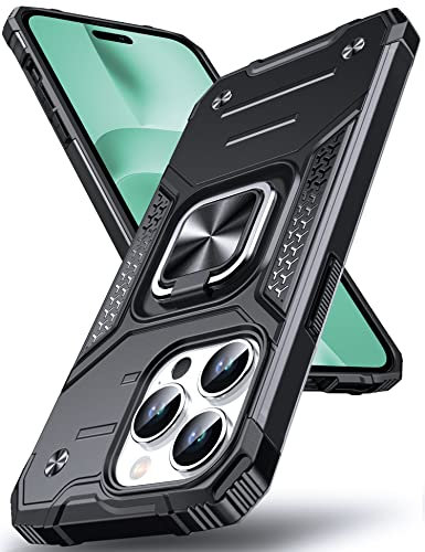 DASFOND Armor Hülle für iPhone 14 Pro Case Militär Stoßfest Handyhülle [Upgrade 2.0] 360 Grad Metal Ring Halter Ständer Schutzhülle [für Auto Magnet],Schwarz